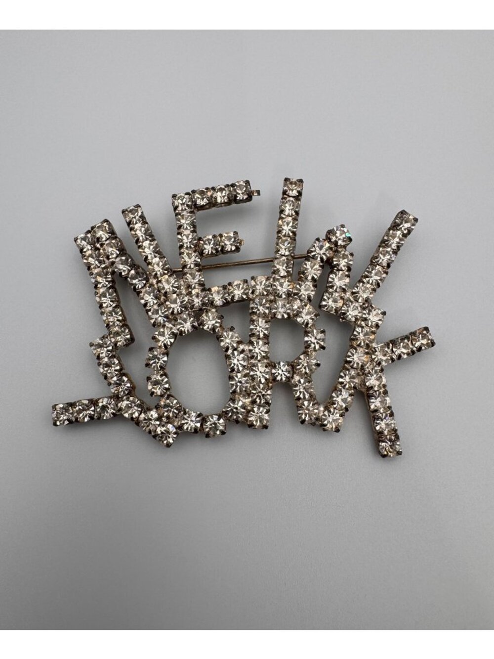 Vintage New York Rhinestone Brooch Large Clear Crystal Statement NYC Pin